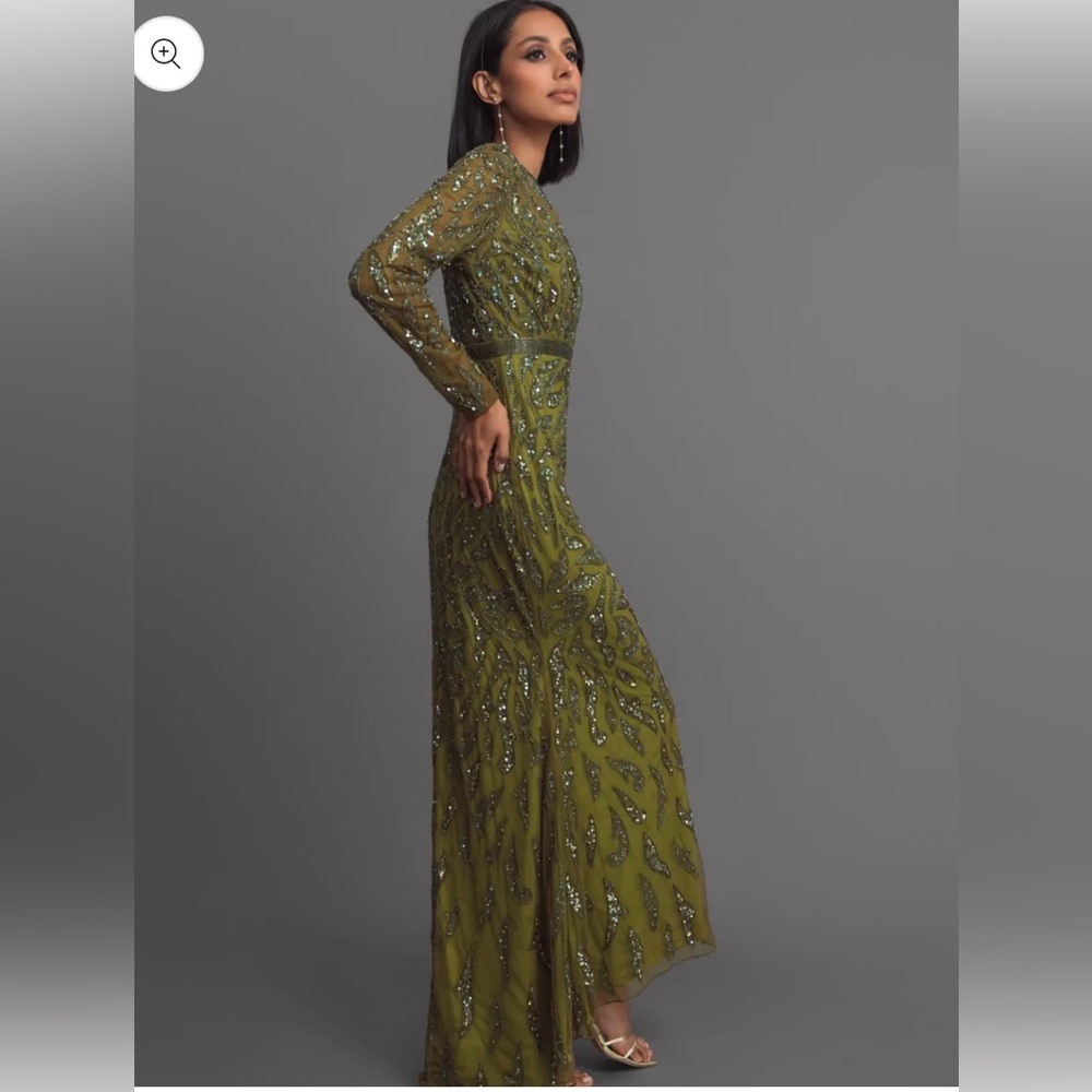 NWT Mac Duggal  5124 Green/Olive
Beaded Long Sleeve Evening Gown 8 - Picture 2 of 14